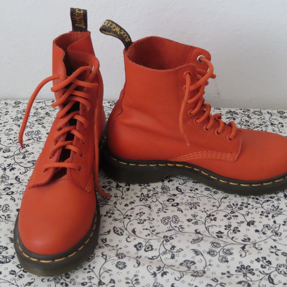 COPY - Dr Martens 1460 Pascal Smooth Orange Leather Ankle Boots RARE Discontinu…